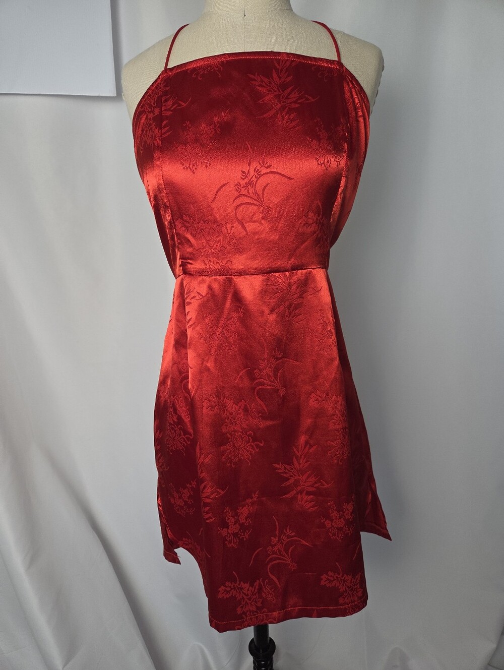 Red Satin Homecoming Dress Lace Up Asian Flair